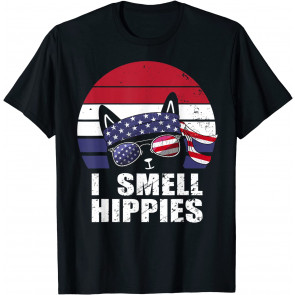 I Smell Hippies American Patriotic Cat T-Shirt