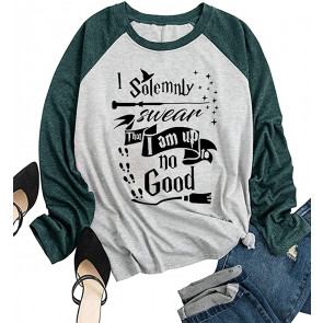 I Solemnly Swear That I Am Up To No Good Women Halloween Casual Splicing Loos Fit T-Shirt