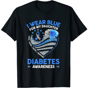 I Wear Blue For My Daughter Diabetes Awareness Blue Ribbon T-Shirt