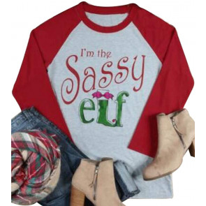 Im The Sassy Elfs Women Christmas Baseballs Letter Print 3/4 Sleeve T-Shirt