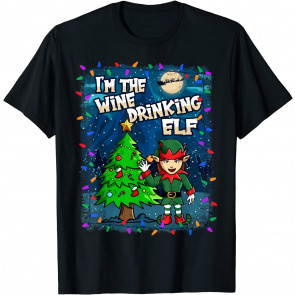 I'm The Wine Drinking Elf Christmas Santa Claus FEMALE ELF T-Shirt