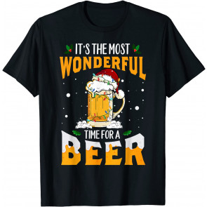 Its The Most Wonderful Time For A Beer Christmas Santa Light T-Shirt