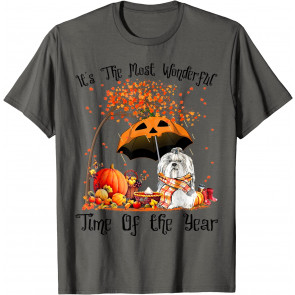 It's The Most Wonderful Time Shih Tzu Scarf Maple Tree T-Shirt
