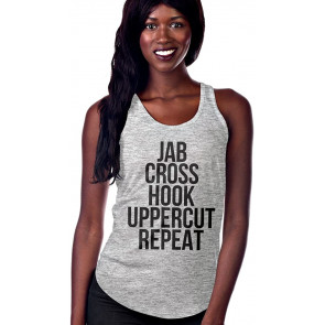 Jab Cross Hook Uppercut Repeat Grey Tank With Scallop Bottom T-Shirt