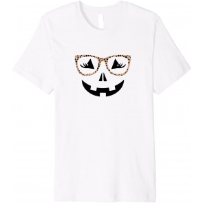 Jack-O-Lantern Pumpkin Face Eyelashes Cheetah Glasses T-Shirt