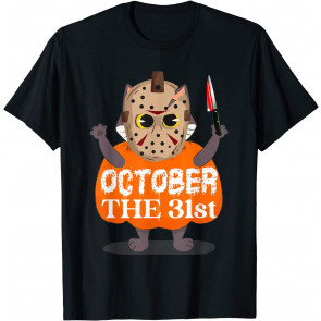 Jason Hockey Mask Halloween Cat T-Shirt