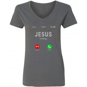 Jesus Is Calling Christian Pray Womens Vneck T-Shirt
