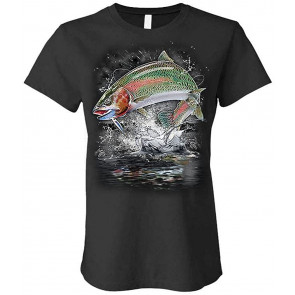 Jumping Rainbow Trout - Fisherman Angler Fishing - Ladies Cotton T-Shirt