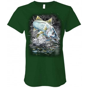 Jumping Snook - Angler Fishing Lake Fisherman - Ladies Cotton T-Shirt