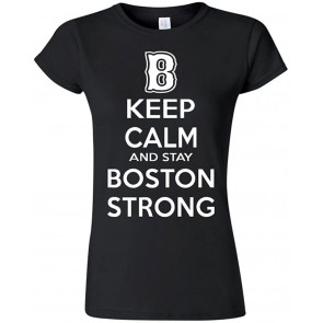 Junior Keep Calm And Stay Boston Strong Black T-Shirt