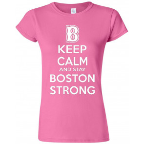 Junior Keep Calm And Stay Boston Strong Pink T-Shirt