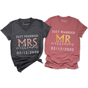 Just Married Personalized His And Her T-Shirt
