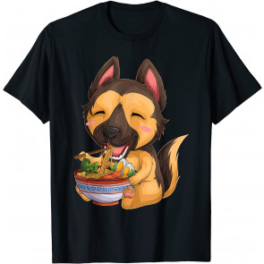 Kawaii Japanese Anime Dog German Shepherd Ramen Food Lovers T-Shirt