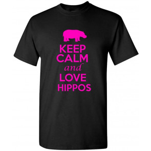 Keep Calm And Love Hippos Animals Novelty Statement T-Shirt