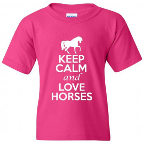 Keep Calm And Love Horses Animals Statement Novelty Kids T-Shirt