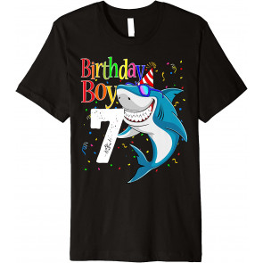 Kids 7th Birthday Boy Shark  T-Shirt