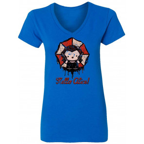 Kitty Resident Alice Evil Umbrella Halloween Womens Vneck T-Shirt