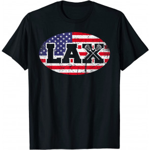 Lacrosse Lax USA US Flag Lacrosse Stick Vintage Retro Gift T-Shirt