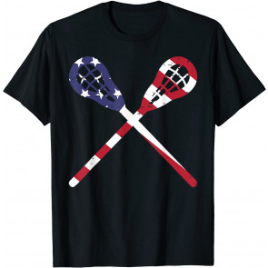 Lacrosse Sticks US Flag Vintage Patriotic Lax Men Women Kids T-Shirt
