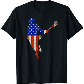 Lacrosse USA Flag Vintage Retro Lacrosse Stick Gift T-Shirt