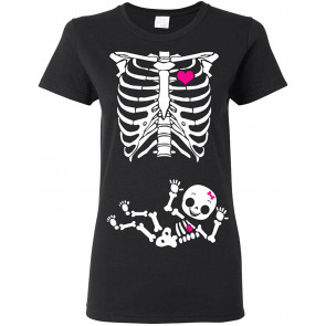 Ladies Baby Girl Skeleton Pregnant (not Maternity) DT T-Shirt