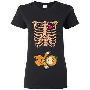 Ladies Baby Skeleton Baby Pumpkin Lantern Halloween Horror T-Shirt