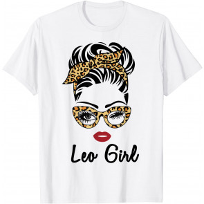 Leo Girl Woman Face Leopard Bandana Wink Eye - July Girls T-Shirt