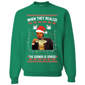 Leo Laughing Dank Meme When They Realize The Eggnog Is Spiked Ugly Christmas  T-Shirt