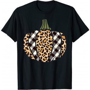 Leopard Plaid Pumpkin Woman Thanksgiving Gift Mother Mama T-Shirt