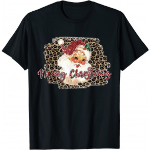 Leopard Print Vintage 70s Santa Merry Christmas T-Shirt
