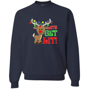 Let's Get Lit Christmas Reindeer Sweat T-Shirt