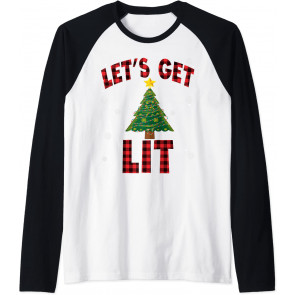 Let's Get Lit Red Buffalo Plaid Christmas Pajama Drinking T-Shirt