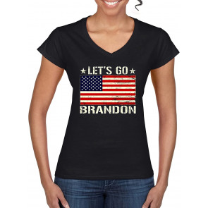 Let's Go Brandon US Flag Political Women's Standard V-Neck T-Shirt