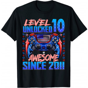 Level 10 Unlocked Awesome Since 2011 10th Birthday Gaming T-Shirt