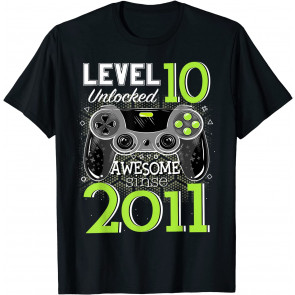 Level 10 Unlocked Awesome Since 2011 Video Gamer 10 Birthday T-Shirt