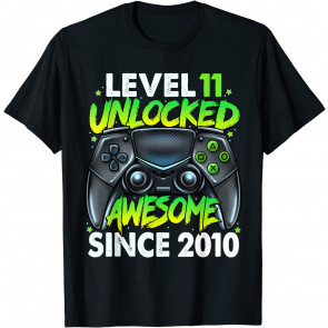 Level 11 Unlocked Awesome Since 2010 11th Birthday Gaming T-Shirt