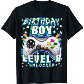 Level 8 Unlocked Video Game 8th Birthday Gamer Boys T-Shirt