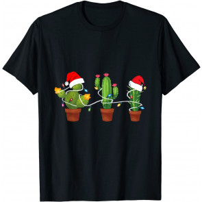 Lights Cactus Santa Hat Cactus Lover Gifts T-Shirt