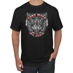 Lone Wolf No Club Cool Motorcycle Biker Fire T-Shirt
