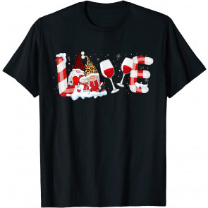 Love Christmas Leopard Gnomes Wine Drinking Xmas T-Shirt