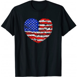 Love USA Heart Shape American Flag T-Shirt