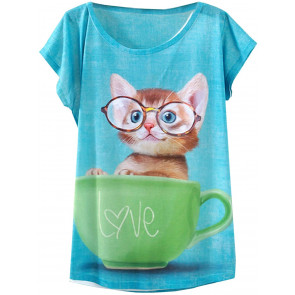 Lovely Cup Cat In Teacup Print T-Shirt
