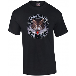 Lone Wolf No Club Cool Motorcycle Biker Fire T-Shirt