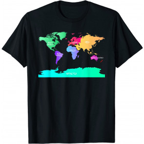 Map Of The World ,names Of All Seven Continents T-Shirt