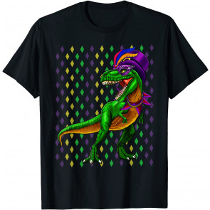 Mardi Grawr T Rex Dinosaur Mardi Gras Bead Costume T-Shirt