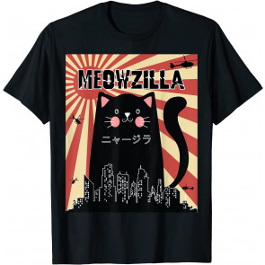 Meowzilla Cat Kitten Japanese Anime Sunset Vintage Retro T-Shirt