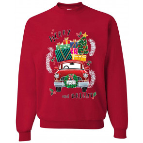 Merry And Bright Red Car Christmas T-Shirt