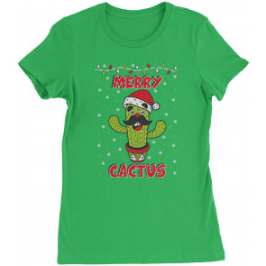Merry Cactus Ugly Christmas Womens T-Shirt