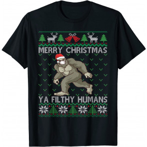 Merry Christmas Bigfoot Face Mask Ugly Christmas Sasquatch T-Shirt