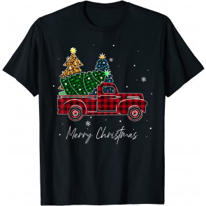Merry Christmas Leopard Buffalo Truck Tree Red Plaid T-Shirt